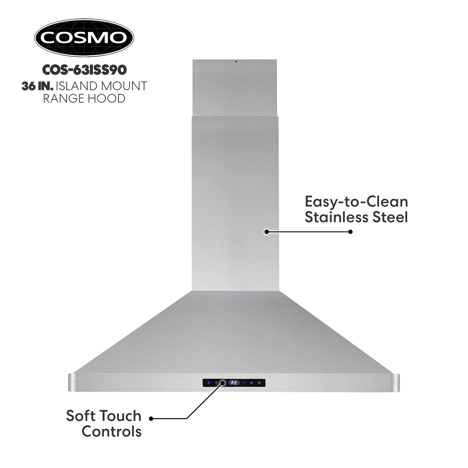 Buy COSMO COS63ISS90 Island Range Hood with 3Speed Fan, 380 CFM