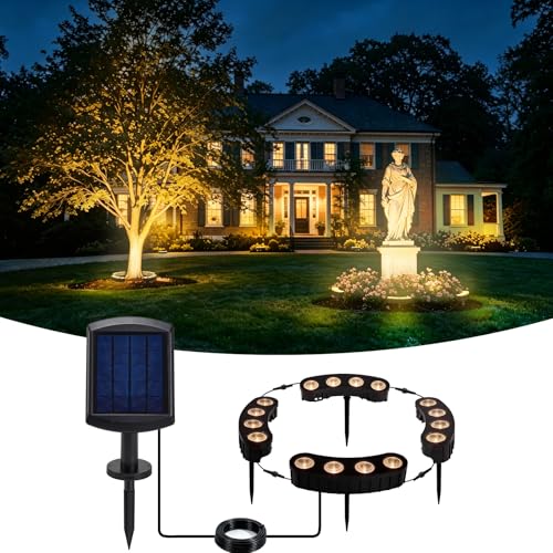 Sublume Solar Tree Lights Outdoor Spotlights with Bright Warm White LED for Landscape Uplighting 2-in-1 (Sticked&Tied) IP65 Waterproof 2000Mah Palm Tree Ring Uplights for Flag Pole Garden Yard