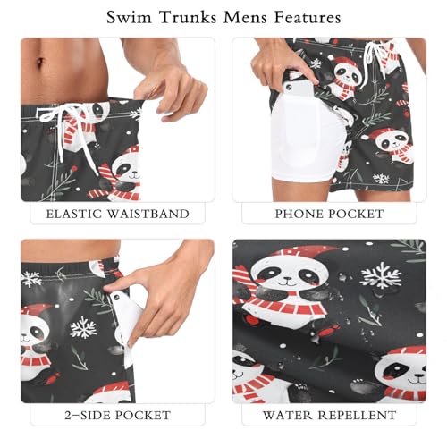 Xmas Panda Spruce Branch Men's Swim Trunks with Liner Quick Dry Beach Shorts Swimwear Bathing Suit S-XXL2