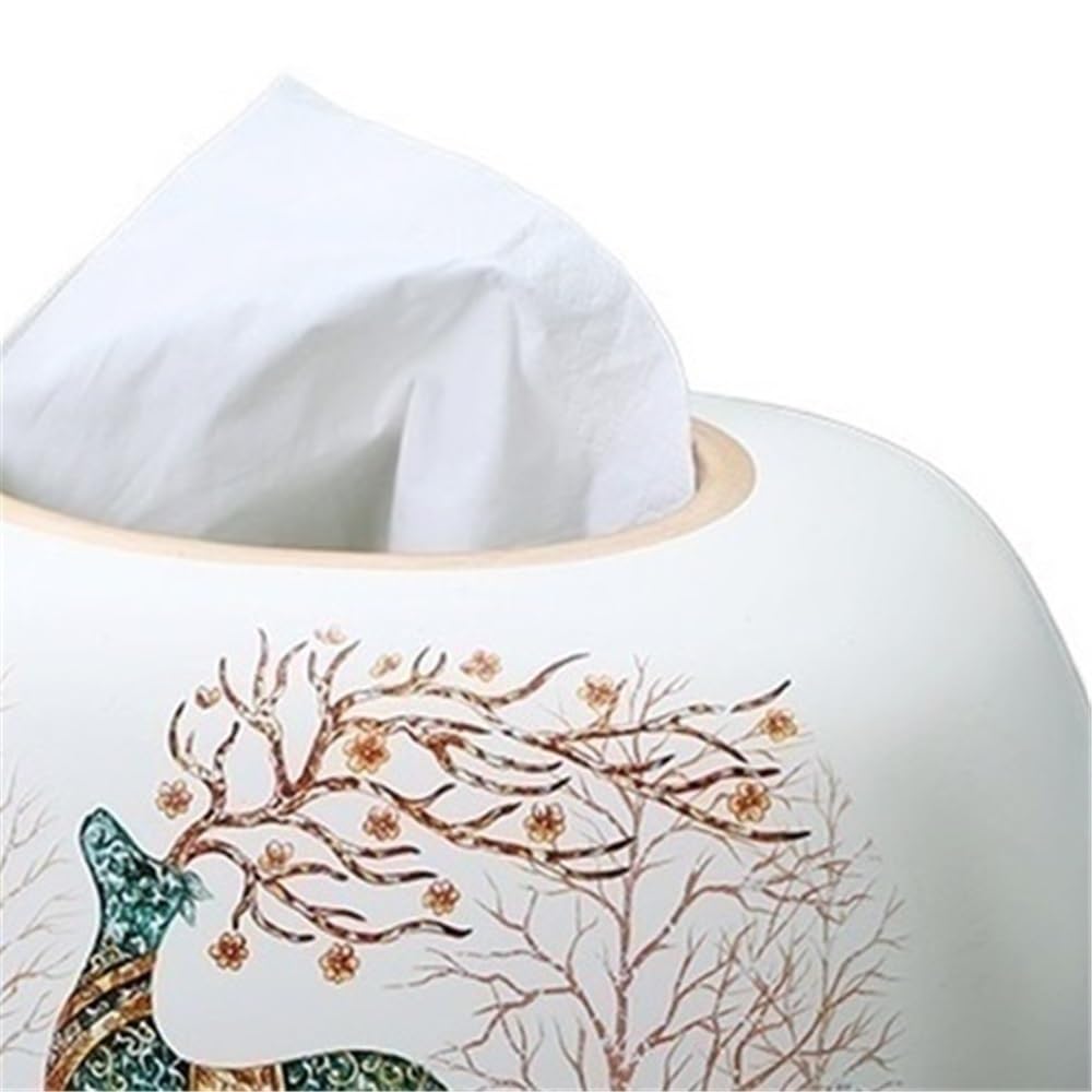 Scatola porta fazzoletti in ceramica da tavolo con motivo a cervo nel bosco, for soggiorno, bianca