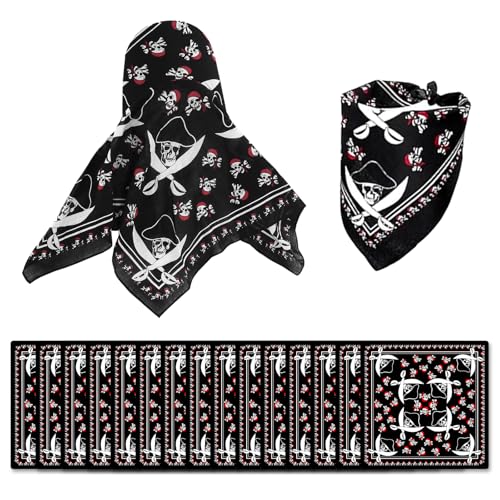 MIYUANGKJ Lot de 15 bandanas de pirate en forme de tête de mort - Noir - Avec tête de mort - Motif double face - Pour fête - Thème pirate, Noir , 54 x 54 cm
