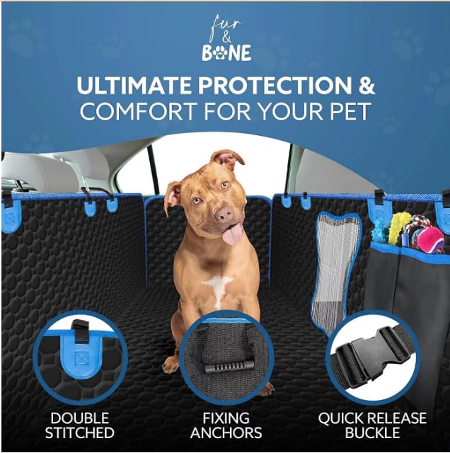 Image of Dog Car Seat Cover -Scratchproof Protector -Waterproof Backseat Cover for Cars -Nonslip Dog Accessories with Mesh Window-Universal Fit for Cars, Trucks, SUVs (Red, Flat Bone Mesh Car Seat Cover)