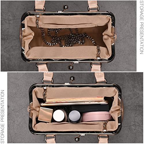 Image of GM LIKKIE Kiss Lock Purses and Handbags, Vintage PU Leather Clutch Purses for Women, Top Handle Evening Handbag