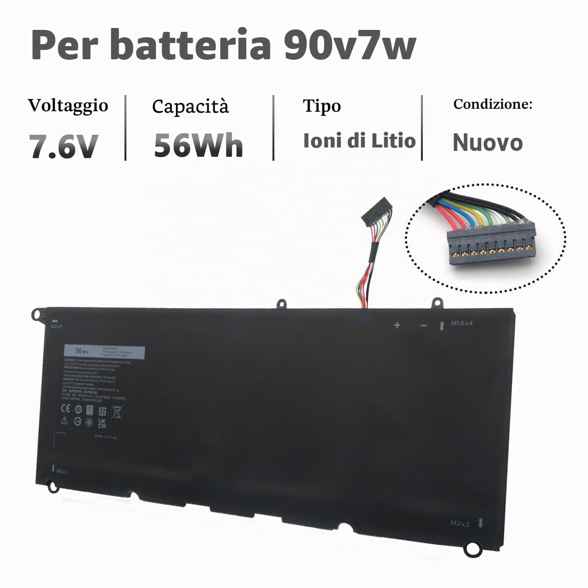 56Wh 90V7W JD25G Batteria per Dell XPS 13 9343 9350 P54G P54G001 P54G002 Laptop JHXPY 0N7T6 5K9CP 0N7T6 0DRRP con 7.6V