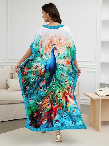 Image of IMAGEKOPE Women's Plus Size Loose Fit Moroccan Print V-Neck Batwing Kaftan Beach Dress Bathing Suit Cover Up