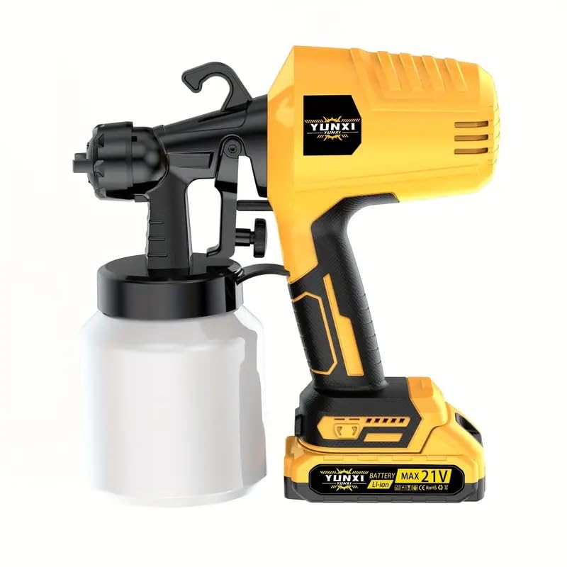 Wireless HVLP Spray Gun with Lithium-ion Battery - Electric Paint Tool, 3 Spray Modes (Wide to Narrow), Detachable Container and Easy to Clean Nozzle (Single Machine + 1 Battery)