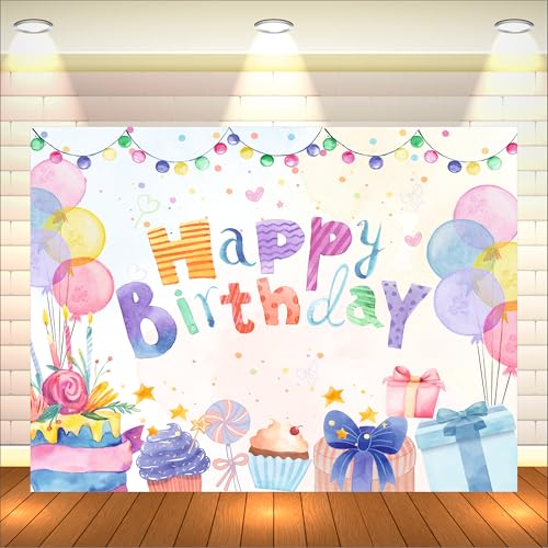 Image of Pastel Birthday Backdrop 5x4 Ft | Backdrops for Decoration | Birthday Decoration Backdrop | Banner for Kids Theme Party