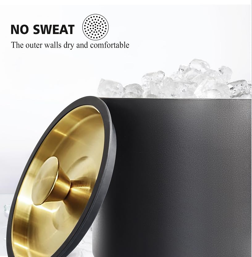 3.2L Modern Insulated Ice Bucket with Silicone Lid, Scoop, Strainer, Double Wall Stainless Steel Ice Bucket for Parties & Cocktail Bar,Ideal for Gift(Black) - Image 4