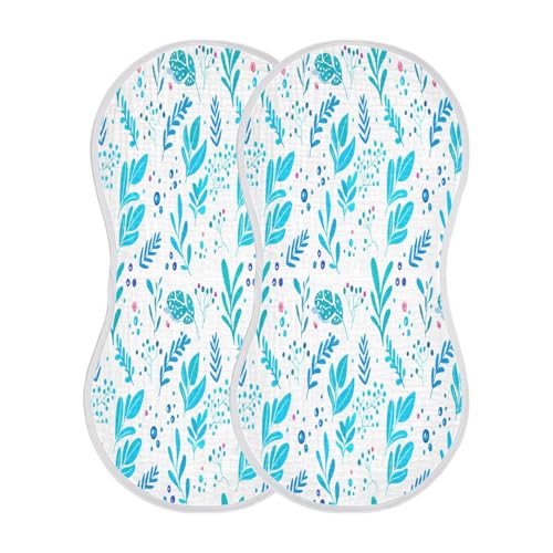 Kigai Blue Flowers Burp Cloths for Baby 4-Layer Cotton Muslin Burping Cloths 22x11 inch Super Soft & Absorbent Spit Up Burp Rags for Newborn Boys Girls 2 Pack