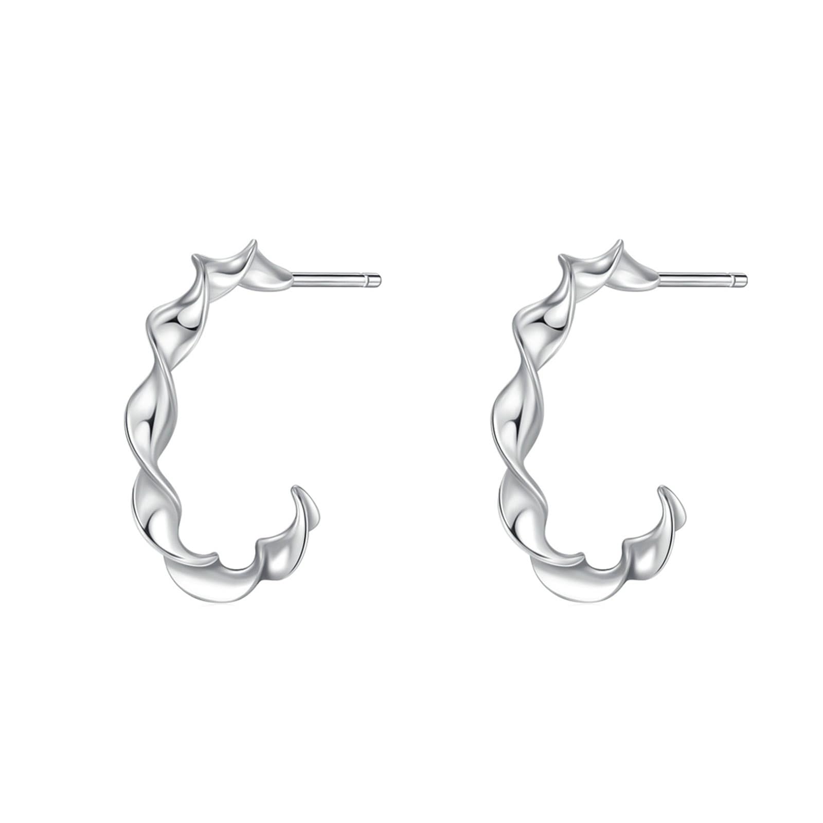 Echtgold Schmuck Ohrringe Weißgold Au750 18 Karat, C Form Ohrstecker