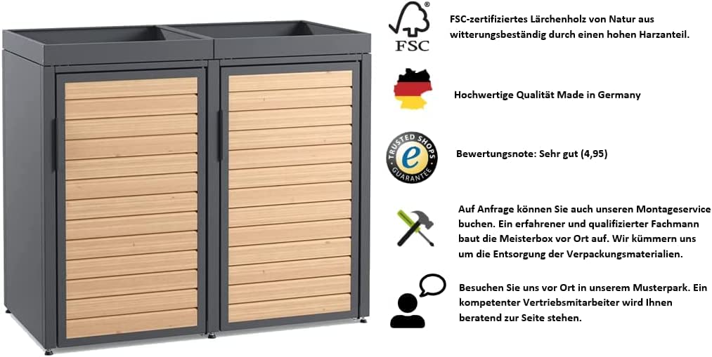 Forst - 3er Mülltonnenbox - Mülltonnenverkleidung mit Klappdach - Mülleimerunterstand 240L - Holzelemente