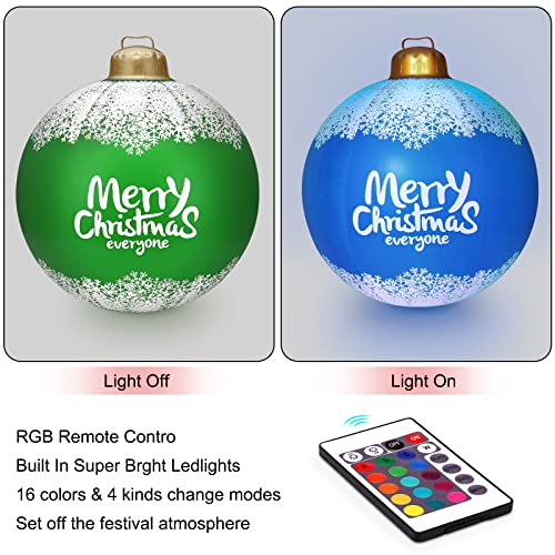 Christmas Decorations, 24In Giant Christmas Ornaments For Outdoors With Remote Control Battery Powered Led Light, Pvc Inflatable Christmas Ball Suitable For Holiday Garden Patio Party Decor(Green) #TOP3
