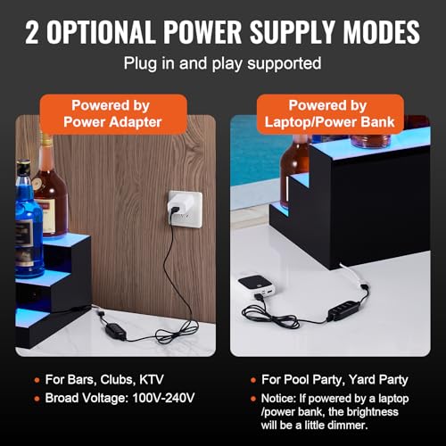 Image of VEVOR LED Lighted Liquor Bottle Display, 3 Tiers 30 Inches, Supports USB, Illuminated Home Bar Shelf with RF Remote & App Control 7 Static Colors 1-4 H Timing, Acrylic Lighted Shelf for 24 Bottles