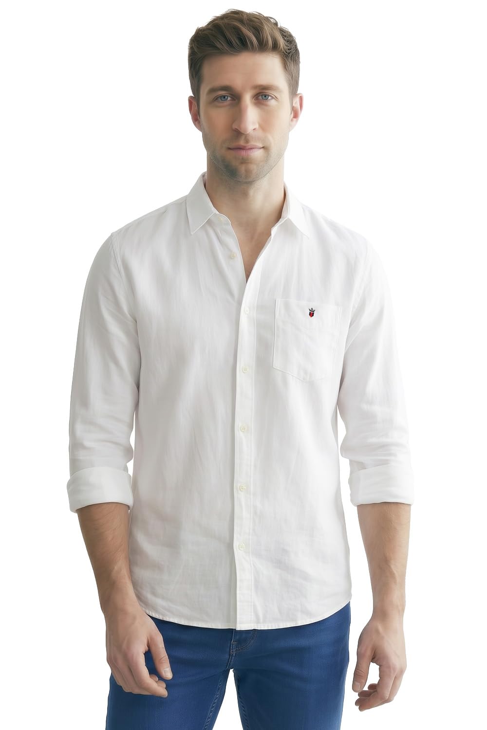 Louis Philippe Men's Over Dyed Solid Premium Slim fit Casual Shirt with Washed Look & Soft Hand Feel