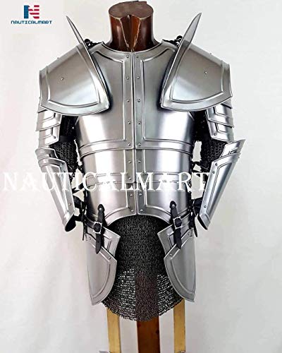 NauticalMart Knight Armour Medieval Costume Breastplate Backplate Pauldron Armset, Chainmail Steel Plate Armor Wearable Costume Collectible