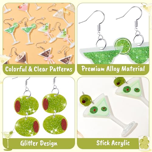 Y1tvei Martini Acrylic Dangle Earrings - 9 Pairs Cute Olive Strawberry Lemon Coffee Beans Coquette Pink Bow Glitter Dangle Drop for Women Girls, Stylish Accessories Jewelry Gift Set for Party Holiday3