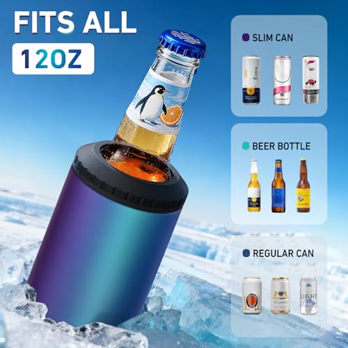 Image of 3 in 1 Slim Can Cooler for 12 OZ Skinny Can, Regular Can & Beer Bottle - Keep Cold for 6 Hours - Double Walled Insulated Stainless Steel Vacuum Beverage Insulator (Aurora)