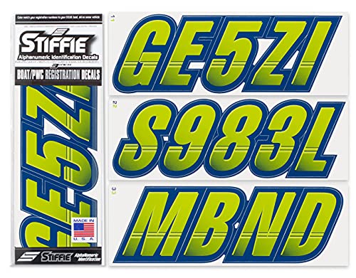 Image of STIFFIE Techtron Atomic Green /Navy 3 inch Boat & PWC Registration Decals • Numbers Letters Stickers