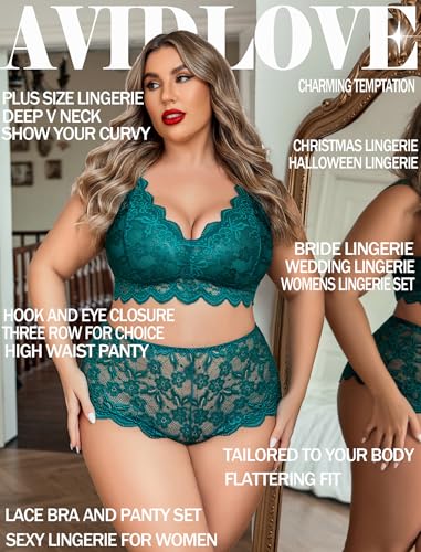 Image of Avidlove Plus Size Lingerie Set for Women Sexy Lace Halter Bralette High Waist Panty Set