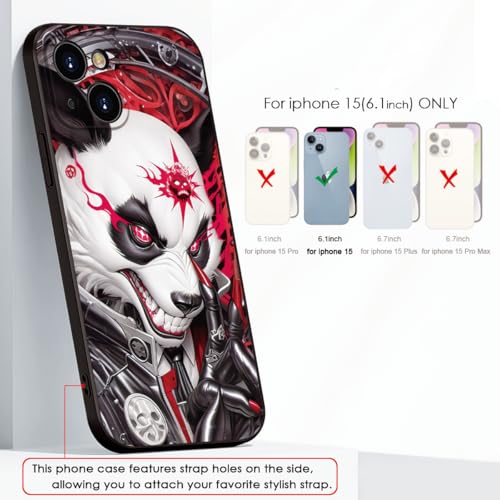 Printed with Panda for iPhone 15 case, Dark Mechanical Panda Unique Silicone Soft Shockproof Phone Case - Fierce Tattoos, Trendy Choice (A1-Cool Pandas)