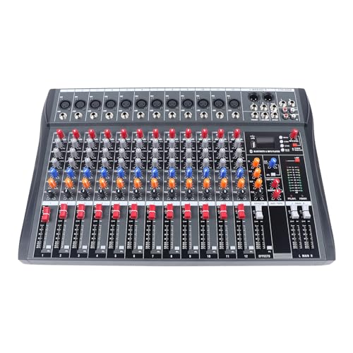 12 Channel Digital Mixer with Bluetooth - Audio Mixer Sound Effects Console Board Microphone Mixer for Home, KTV, Bars, DJ, Recording Studio