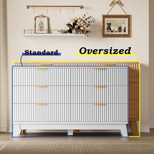 Image of BORNOON Fluted 6 Drawer Dresser, 47.2 inch Wide Modern Boho Chest of Drawers, Wooden Storage Dresser TV Stand for Bedroom, Living Room, Closet, Hallway, Curved Profile Design