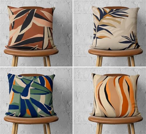 Fundas de Cojín 55x55 cm Juego de 4 Marrón Negro Fundas de Cojines de Lino Decorativas Verde Naranja Funda de Almohada Cuadrado Moderna Decoración Funda Cojin Sofa para Coche Estar Sillas Jardin