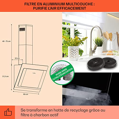 Hotte aspirante cuisine 90 cm Klarstein 550m³h hotte inclinee avec 3 vitesses LED hotte murale classe A+ - vue 5
