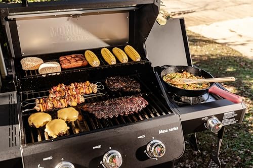 Image of Monument Grills Mesa Series, 3+1 Outdoor Barbecue Stainless Steel Propane Gas Grill, 3 Burners & 1 Side Burner 48,000 BTU Patio Garden Grill with Knob Controls, Mesa325, Black