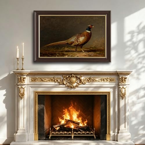 Image of Antique Framed Pheasant Canvas Wall Art, Vintage Bird Portrait Oil Painting Canvas Prints, Traditional Farm Wall Decor Pictures for Living Room Bedroom Office