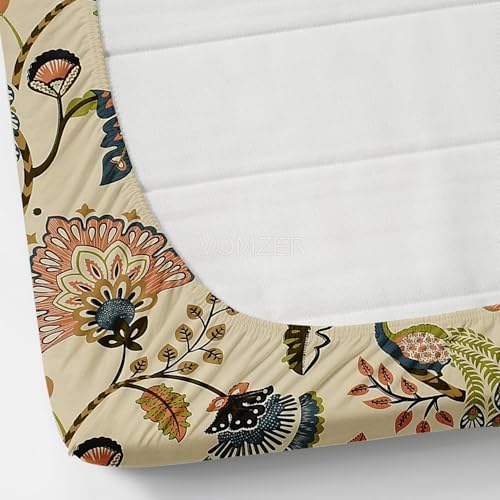 Image of VOMZER Premium 320 TC Fitted Bed Sheet with Full Elastic - Deep Pocket Design - Wrinkle Resistant Fitted Bedsheet 36x72 Single Beige Anokhi