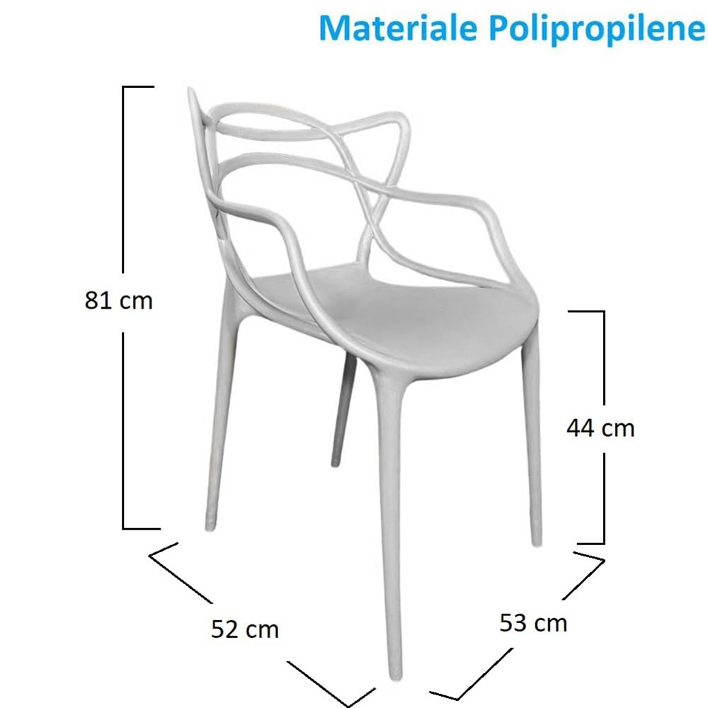 PALUPLUS 6 Sedie da Giardino Modello Twist con Schienale Intrecciato, Misura 53x52x81 cm, Sedie in Polipropilene con Seduta Ergonomica, Design Moderno, per Interno ed Esterno (Grigio Chiaro)