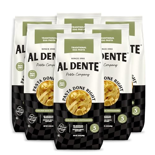 Al Dente Golden Egg Fettuccine – All-Natural, Hand-Crafted Egg Pasta. Traditional Pasta Noodles Made with Cage-Free Eggs and Semolina. Great for Pastas, Soups, Stews. 12oz Bags (Pack of 6)