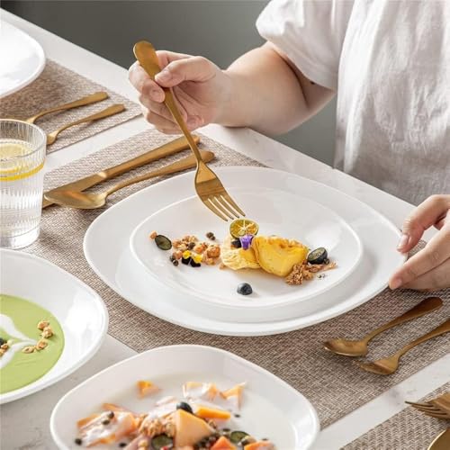 Vajilla Completa Cuadrada de Vidrio Opal – 18 Piezas (6 Platos Llanos 28cm, 6 Hondos 23cm y 6 de Postre 21,5cm) – Resistente, Ligera y Elegante – Apta para Lavavajillas y Microondas
