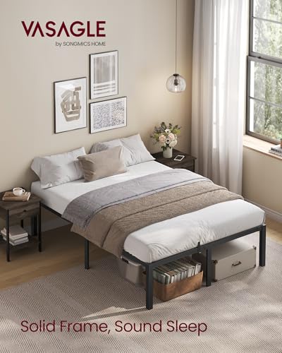 Image of VASAGLE Superfast Assembly, Metal Full Bed Frame, Heavy-Duty Platform Bed Frame Full Size, 1500 lb Weight Capacity, Steel Slats, No Box Spring Needed, Ink Black and Forest Green URMB872B01