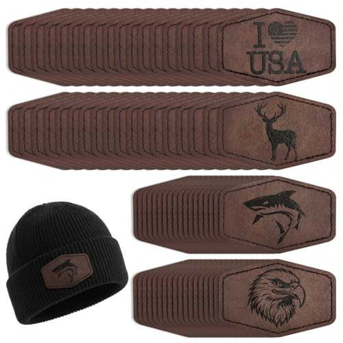 64Pack Blank Leather Hat Patches with Adhesive Backing, Laserable and Iron-on Leatherette Patch, Faux Leather Patches for Hats Custom Fabric Repair Sew Supplies (Hexagon Dark Brown)