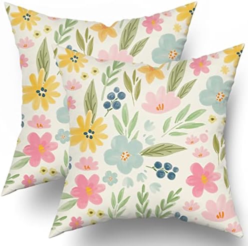 Sweetshow Spring Floral Pillow Covers 18x18 Set of 2 Cute Waterco...