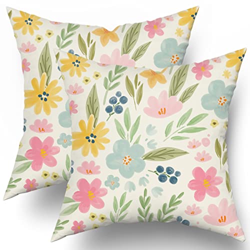 Sweetshow Spring Floral Pillow Covers 18x18 Set of 2 Cute Waterco...