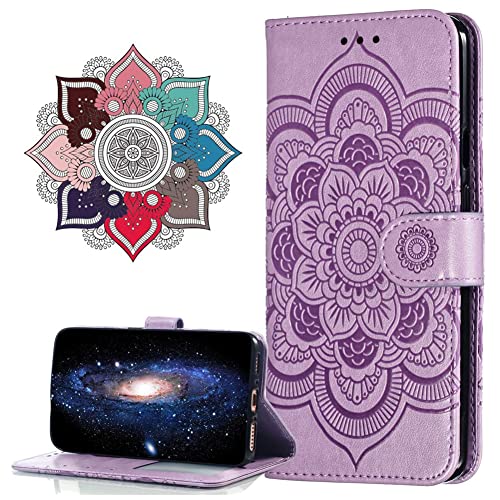 IMIRST Flip Case for Redmi Note 12S PU Leather Wallet Closure Embossed Shockproof Cover with Kickstand Card Slots Holder for Xiaomi Redmi Note 12S. LD Mandala Purple