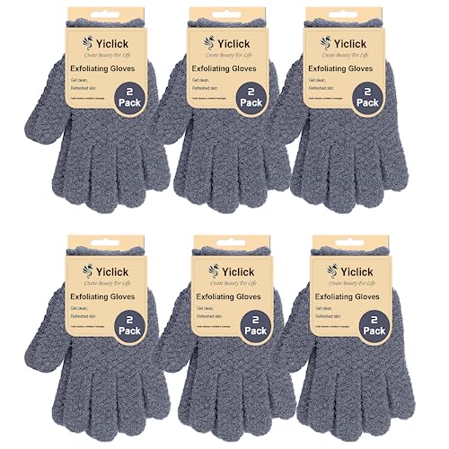 Yiclick Heavy Exfoliating Gloves, Exfoliating Body Scrubber for Bath Shower Exfoliation, Body Scrub Exfoliator for Dead Skin Remover, Exfoliate Sponge Loofah Washcloth Mitt Men Women (12 Grey)