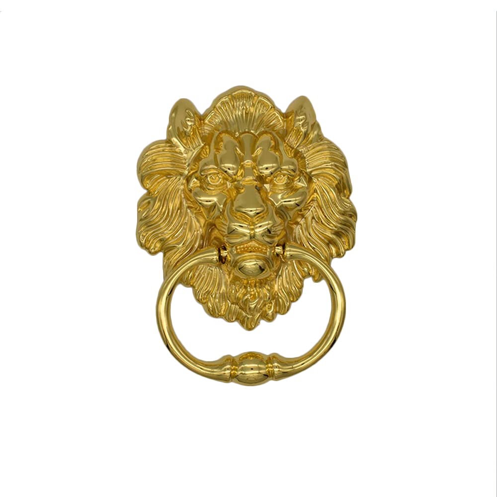 1 manija de puerta de león antiguo Knocke con cabeza de león para puerta delantera, anillo de extracción de aleación de zinc (dorado)