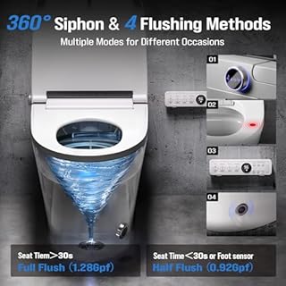 Loniko Electric Smart Toilet with Bidet Built In, Tankless Modern Elongated One Piece Design, Foot Sensor & Dual Auto Flush, Heated Seat, Warm Water, Air Dryer, 1000g MaP Flush, 1.28 GPF