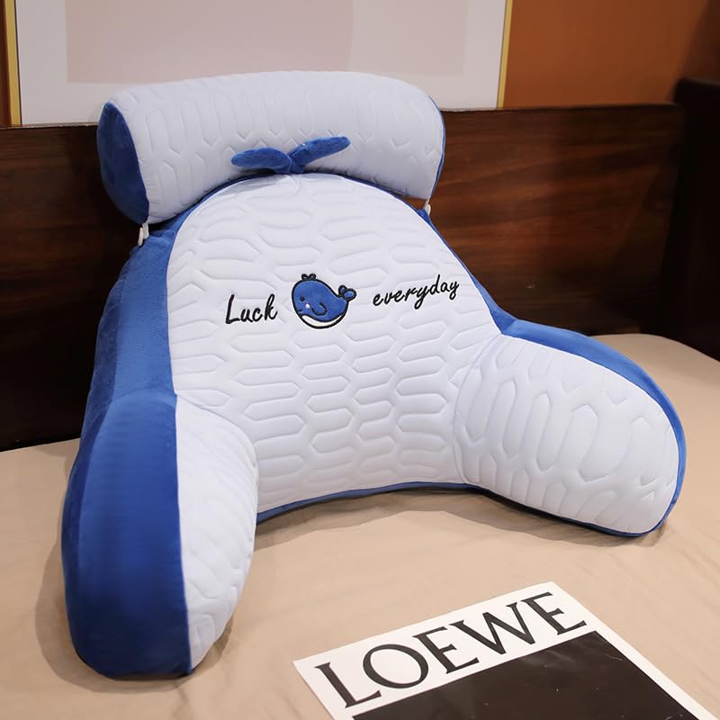 Lesekissen mit Armstütze, Rückenlehnenkissen für das Bett mit abnehmbarem, waschbarem Bezug, multifunktionales Rückenstützkissen,Blue-70x50cm