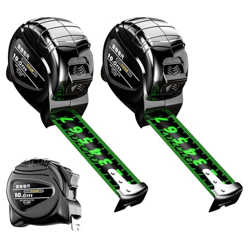 2 Pack 10M/32.8ft Tape Measure Width 25mm Fluorescent Transparent Steel Precision Measuring Tape Stainless Steel Retractable Single Sided Graduated Easy To Read Self-Lock Measuring (Type B)
