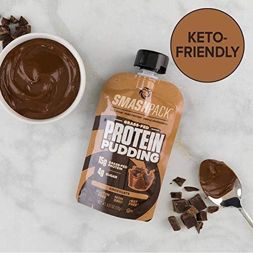 SmashPack Chocolate Protein Pudding Pouch 12 Pack | 15 g Grass-Fed Protein, 4 g Sugar | Keto Friendly, Gluten Free, Soy Free, Non-GMO, Low Carb Snack, Hormone Free | BPA Free Packaging | 4 oz Pouches