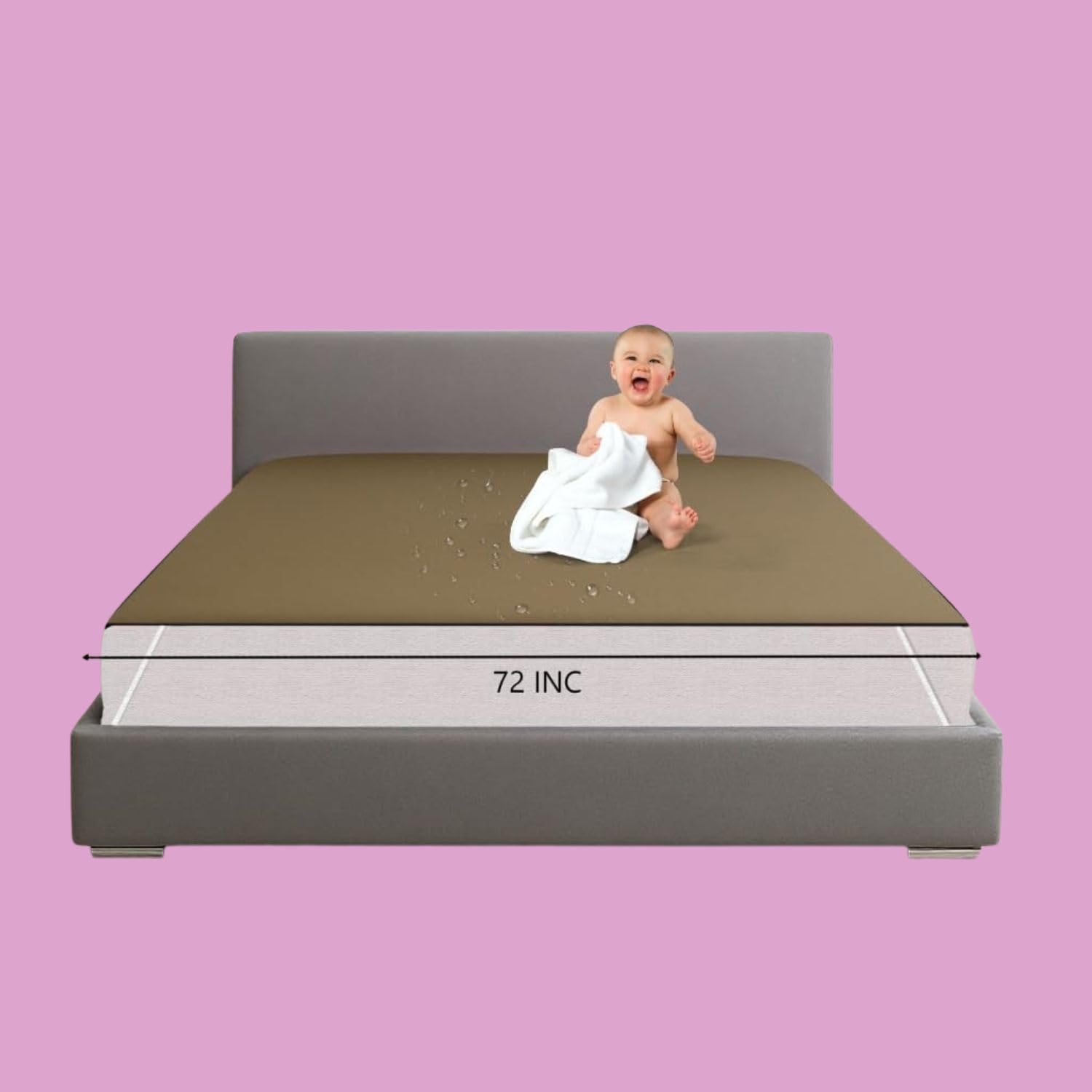 King Size Mattress Protector Light Brown Waterproof Cotton Terry Soft Bed Cover-image-12