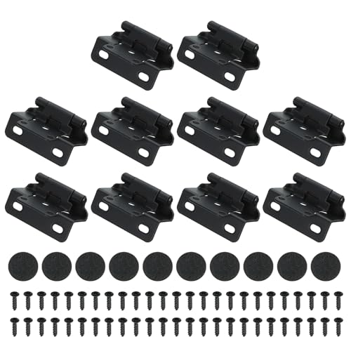 PATIKIL Bisagras De Gabinete De Cierre Automático Semi-Superpuesto 1/2 Pulgada, 10 Pcs Bisagra De Gabinete Semioculta De Montaje Superficial Con Tornillos Para Puertas, Negro