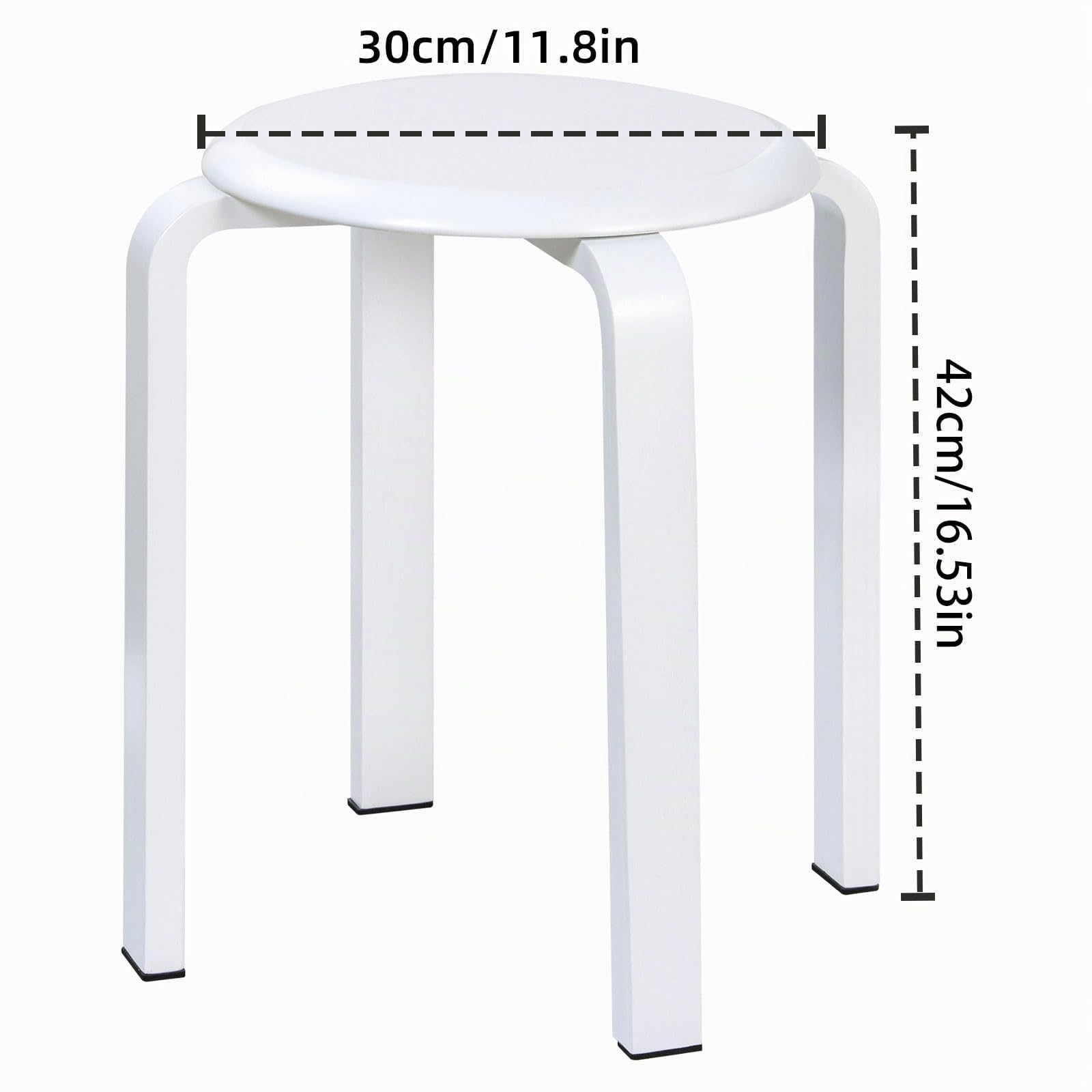 Yawinhe 42cm Taburetes Redondos de Madera,2 Pack Taburete Apilable,Blanco | Sillas de Cocina,Taburetes de Bar Silla,Apilable de Madera Antideslizante,Taburete Pequeño para Comedor,Escuela