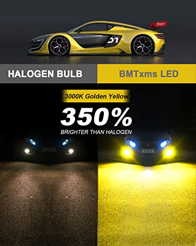Bmt Xms H10 Led Fog Light Bulbs 6000 Lumens 350% Brightness 3000K Golden Yellow, Canbus Ready, Plug-And-Play, 1:1 Halogen Replacement 9045 9040 Fog Lights Or Drl For Cars, Pack Of 2 #TOP1
