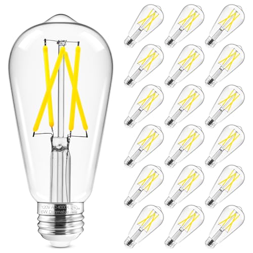 Hizashi Vintage LED Light Bulb Dimmable, 6W Equivalent 60W, Edison Bulbs 4000k Neutral White, E26 Base, 700LM, High CRI 95+ Eye Protection, Clear Glass, Pack of 18 Neutral White 4000k 18 Pac